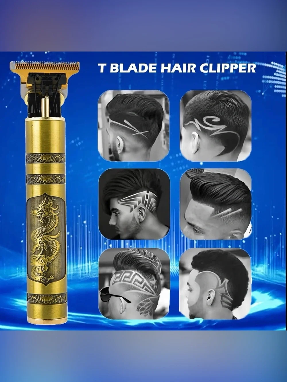 Vintage T9 Gold Dragon Men's Cordless Hair Trimmer with Styling Guards - Gold